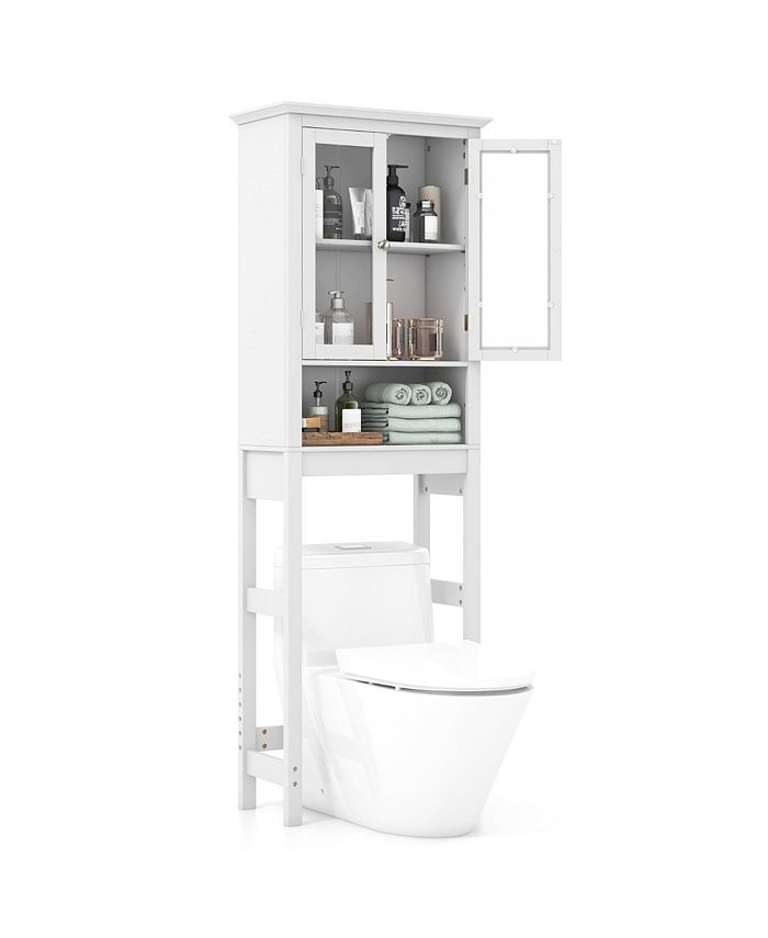 Costway Over The Toilet Storage Cabinet 2-Doors Bathroom Organizer with Adjustable Shelf