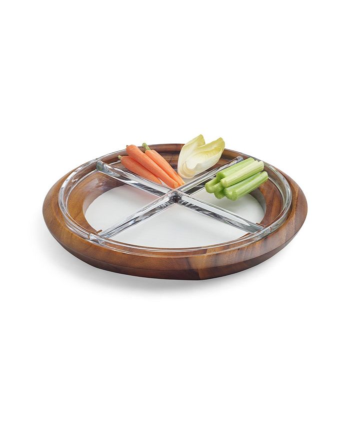 Namb Nambe Cooper 13.75" Wood and Glass Crudite Tray