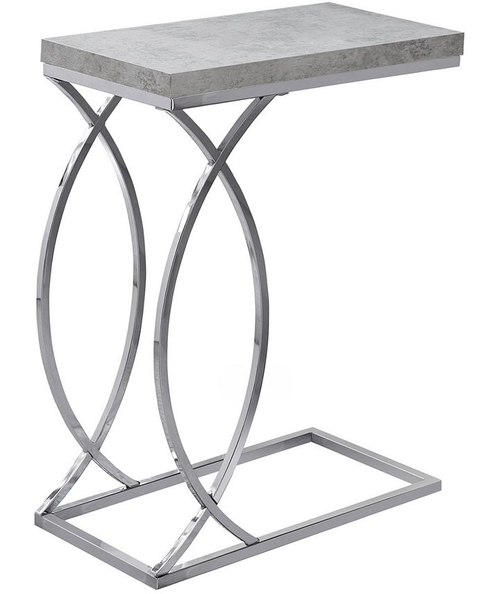 Monarch Specialties Chrome Metal Edgeside Accent Table in Grey Cement