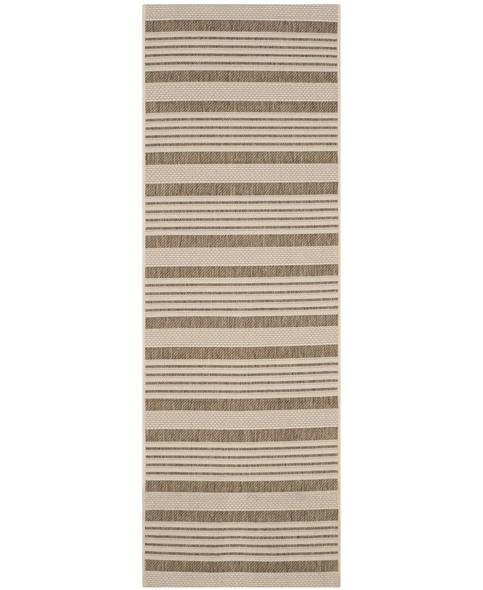 Safavieh Courtyard Brown and Bone 2'3" x 6'7" Runner Outdoor Area Rug