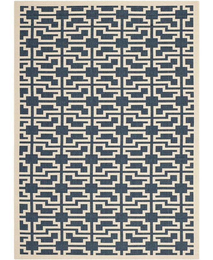 Safavieh Courtyard Navy and Beige 6'7" x 9'6" Sisal Weave Outdoor Area Rug