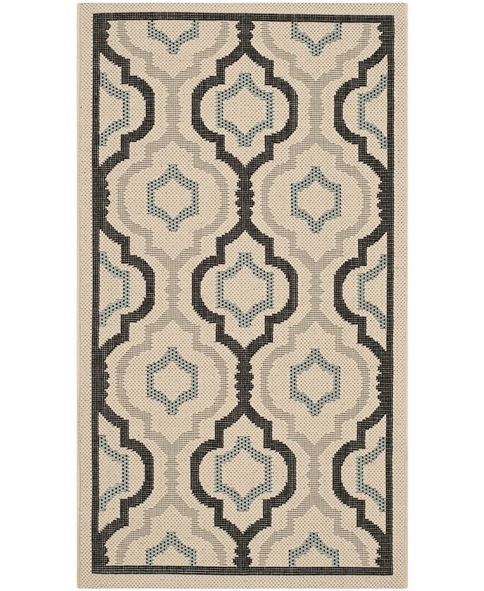 Safavieh Courtyard Beige and Black 7'10" x 7'10" Round Outdoor Area Rug