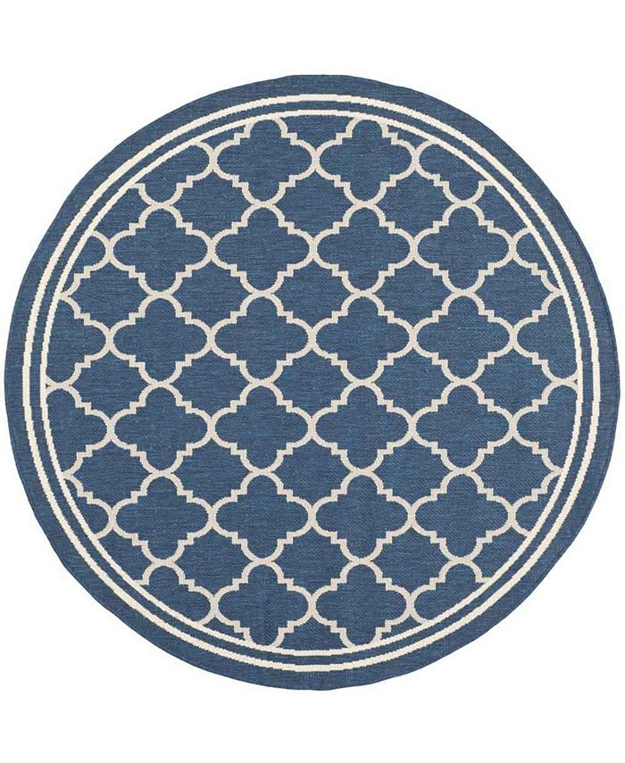 Safavieh Courtyard Navy and Beige 6'7" x 6'7" Sisal Weave Round Outdoor Area Rug