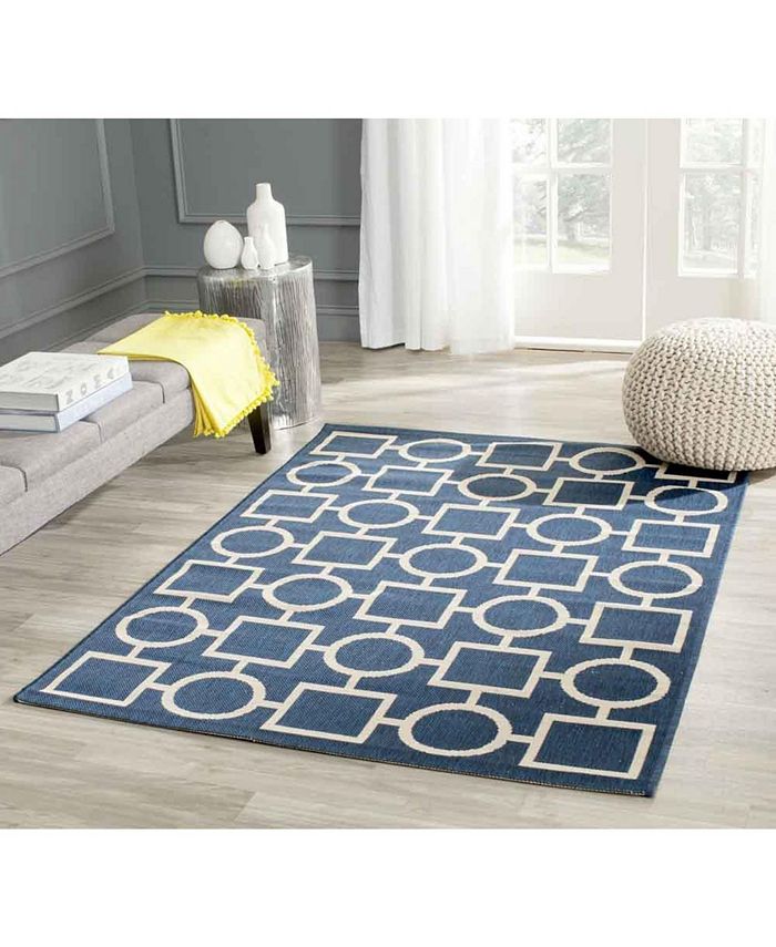 Safavieh Courtyard Navy and Beige 6'7" x 9'6" Sisal Weave Outdoor Area Rug