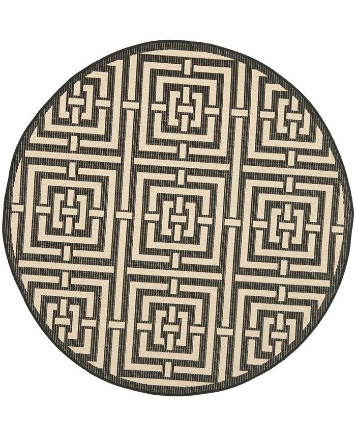 Safavieh Courtyard Black and Bone 5'3" x 5'3" Round Outdoor Area Rug