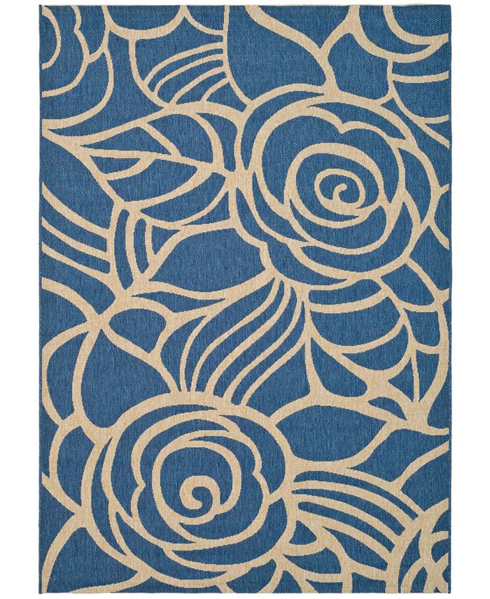 Safavieh Courtyard Blue and Beige 7'10" x 7'10" Round Outdoor Area Rug