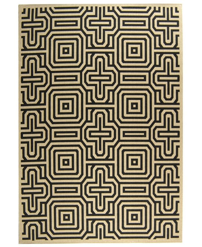 Safavieh Courtyard Sand and Black 7'10" x 7'10" Sisal Weave Square Outdoor Area Rug