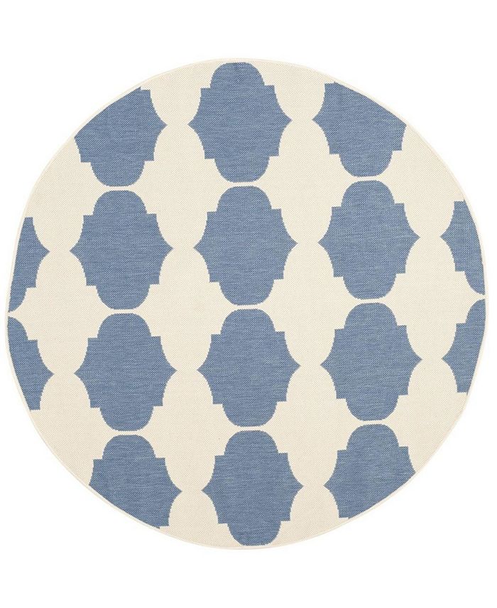 Safavieh Courtyard Beige and Blue 5'3" x 5'3" Round Outdoor Area Rug