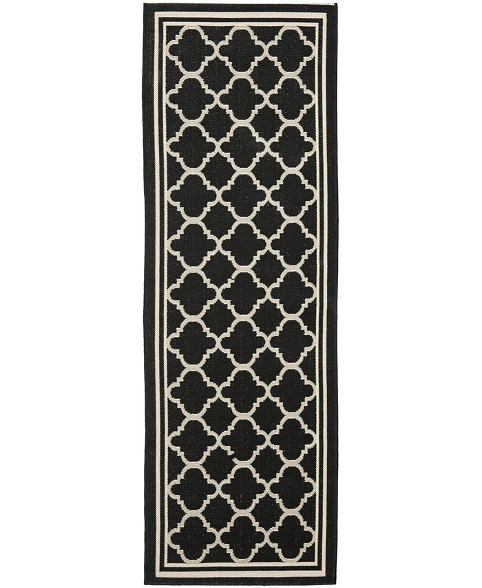 Safavieh Courtyard Black and Beige 2'3" x 18' Runner Outdoor Area Rug