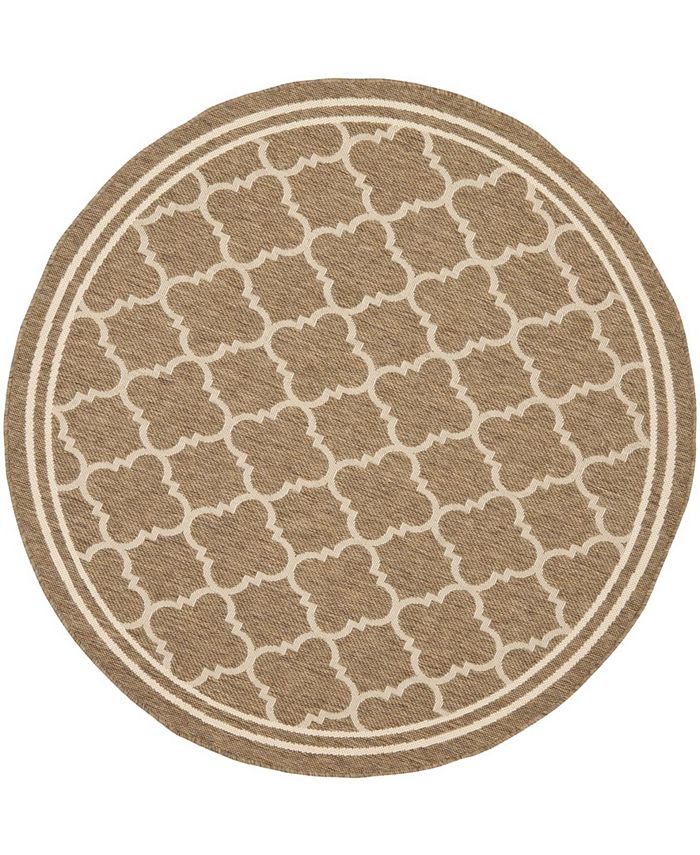 Safavieh Courtyard Brown and Bone 7'10" x 7'10" Round Outdoor Area Rug