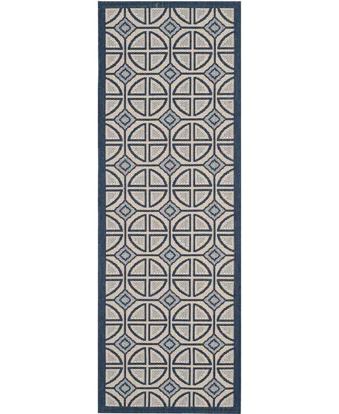 Safavieh Courtyard Beige and Navy 2'3" x 6'7" Sisal Weave Runner Outdoor Area Rug