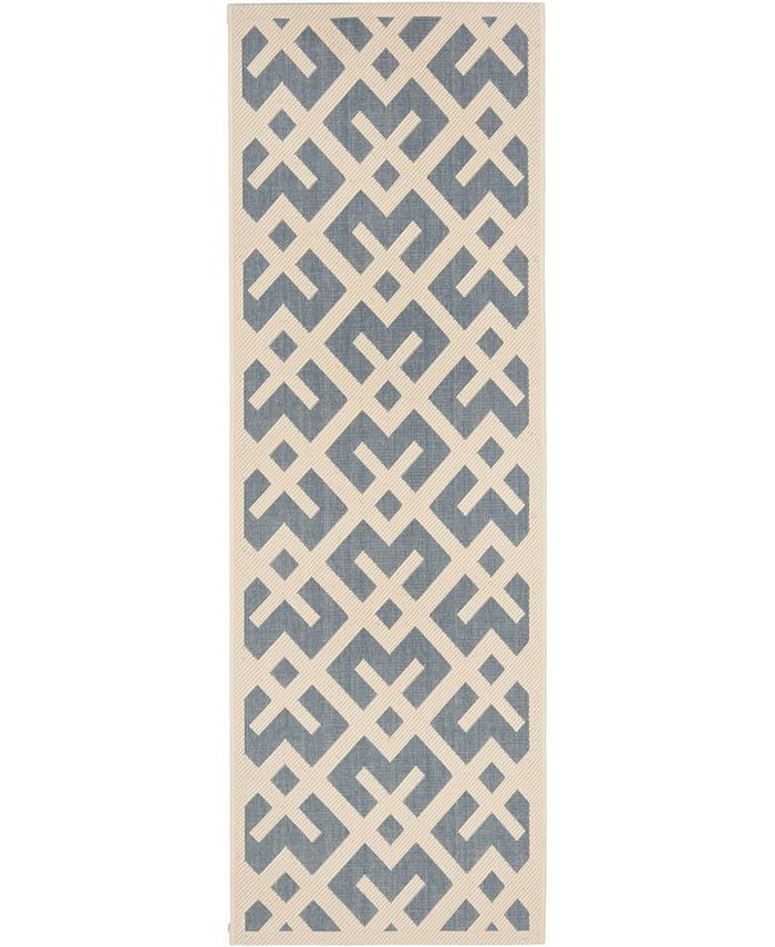 Safavieh Courtyard Blue and Bone 2'3" x 12' Runner Outdoor Area Rug