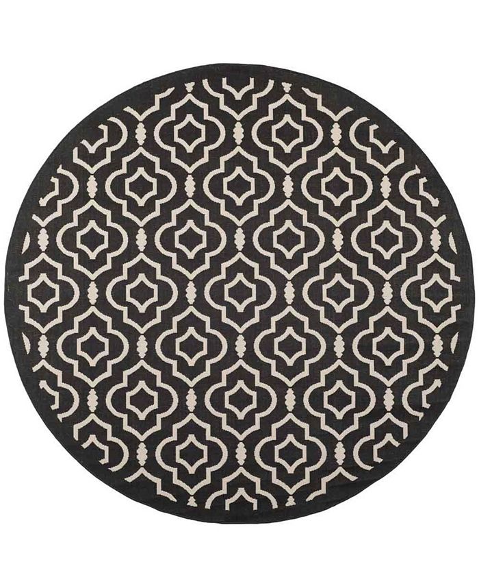 Safavieh Courtyard Black and Beige 7'10" x 7'10" Sisal Weave Round Outdoor Area Rug