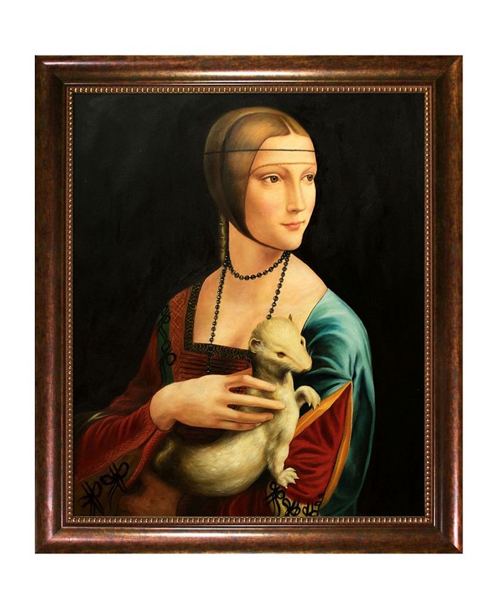 La Pastiche by Overstockart Lady with An Ermine by Leonardo Da Vinci with Verona Bead Frame Oil Painting Wall Art, 20" x 24"