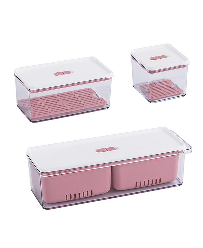 Lille Home Stackable Produce Savers, Organizer Bins, Set of 3, Pink