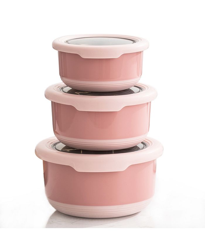 Lille Home Stainless Steel Food Containers, Set of 3, 420ML, 730ML,1.2L, Pink