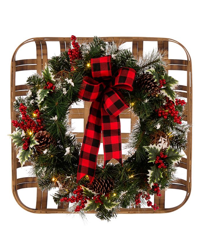 Glitzhome Tobacco Basket with Christmas Wreath Wall Decor