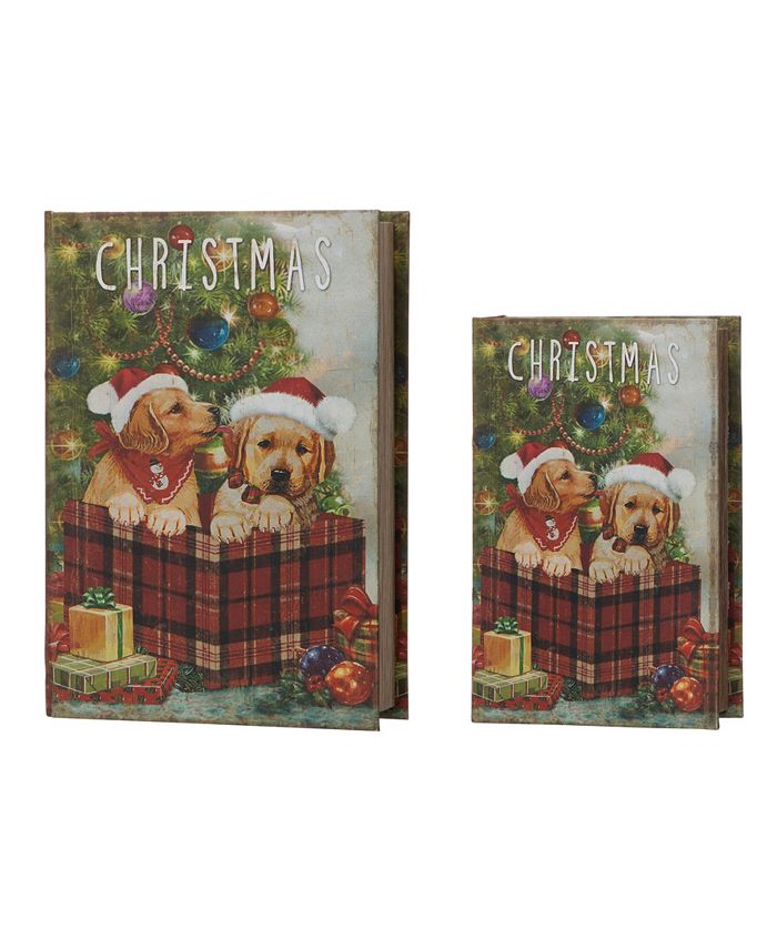 Glitzhome 2 Piece Christmas Dog's Book Box Set