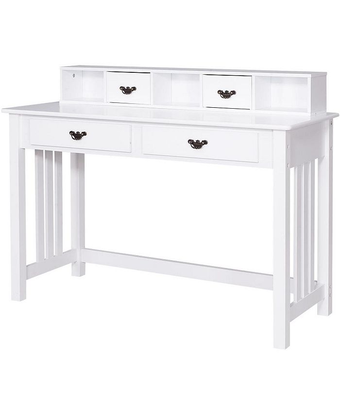 Costway Writing Desk Mission White Home Office Computer Desk 4 Drawer