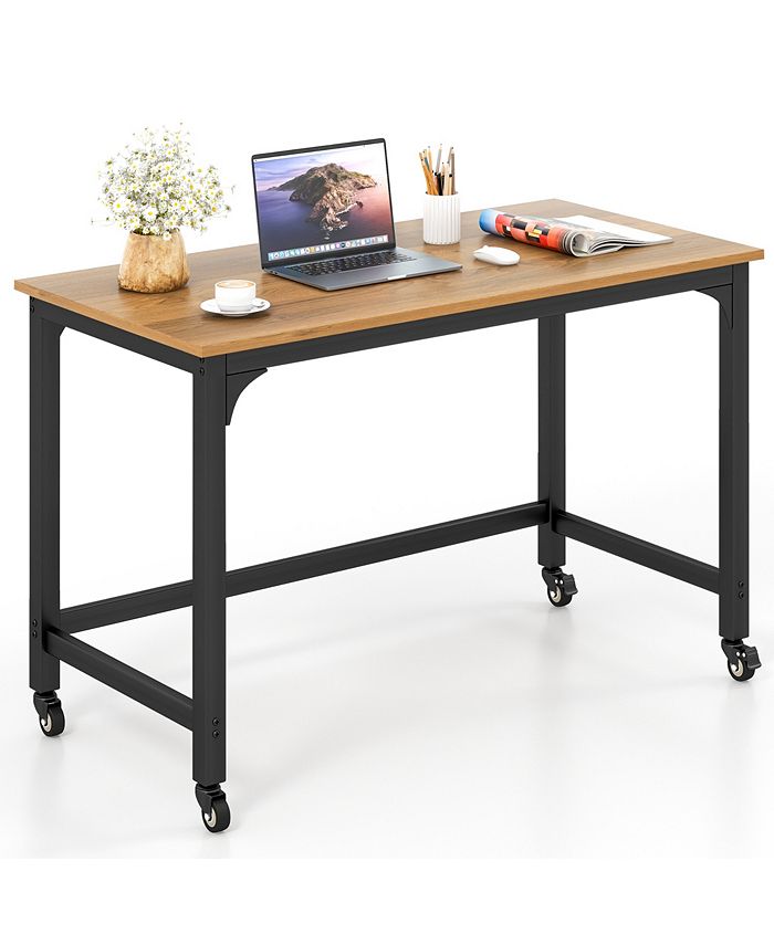 Costway Rolling Computer Desk Metal Frame PC Laptop Table Wood