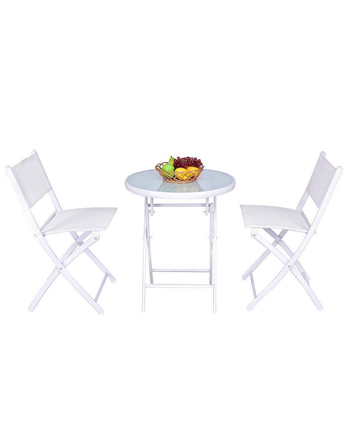 Costway 3 PCS Folding Bistro Table Chairs Set Garden Backyard Patio Furniture