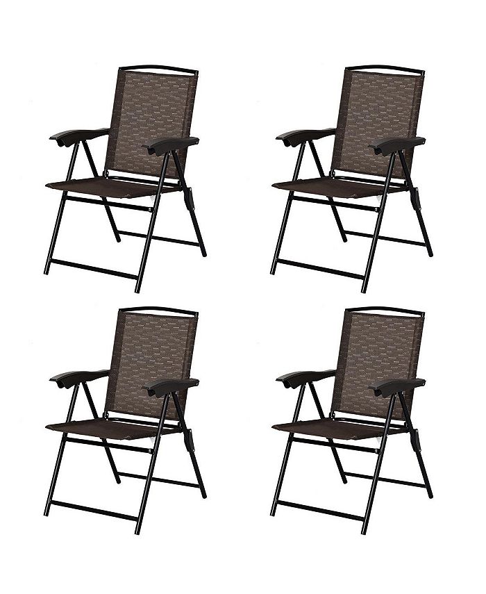 Costway 4PCS Folding Sling Chairs Steel Armrest Patio Garden Camping