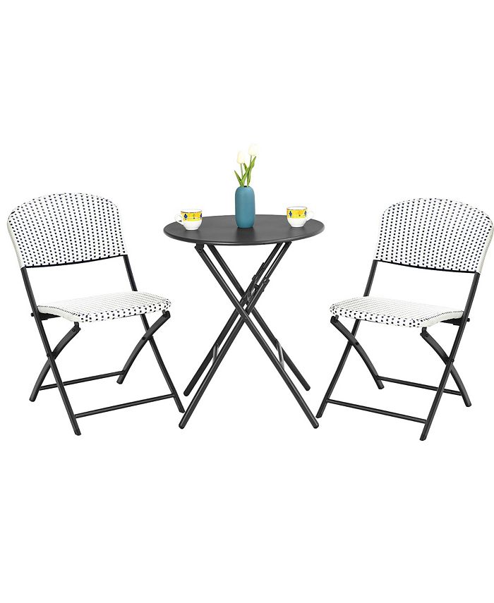 Costway 3PCS Patio Rattan Bistro Set Folding Table Chairs Garden Deck