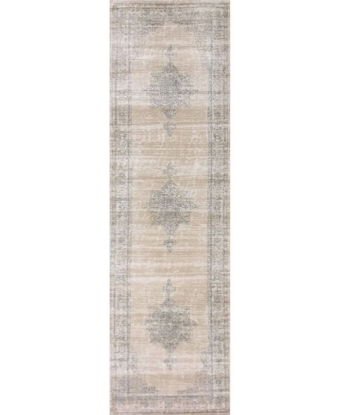 KM Home CLOSEOUT! 3563/0023/BONE Cantu Ivory/ Cream 2'2" x 7'7" Runner Rug