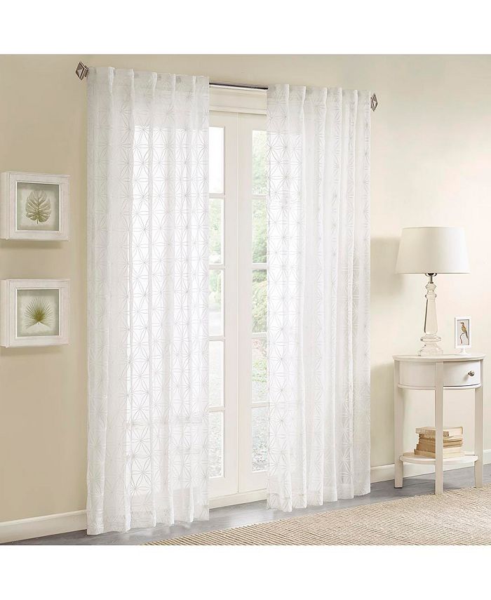 Gracie Mills 1-PC Gemma Sheer Embroidered Window Panel Curtain, White - 50x63"