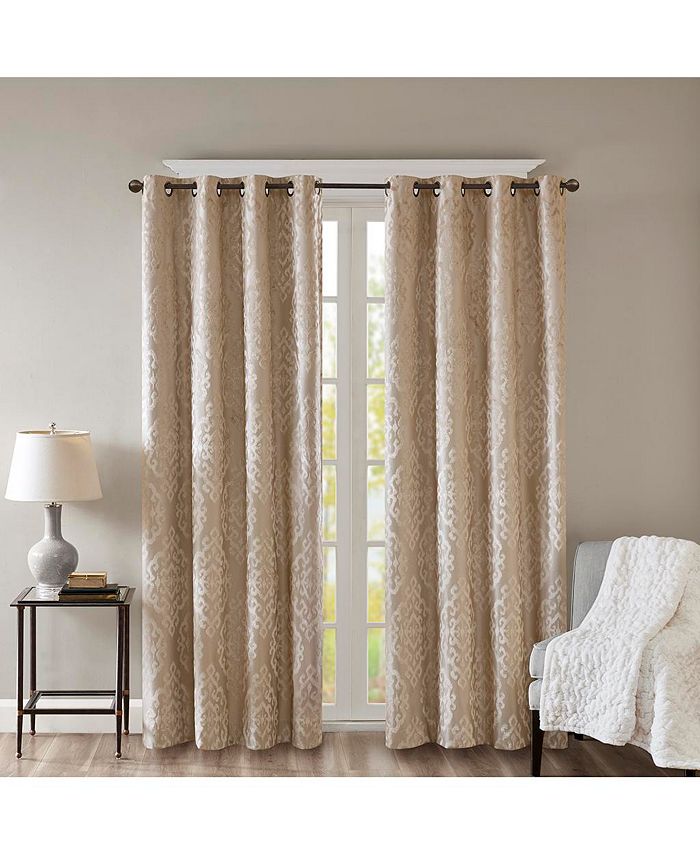 Gracie Mills 1-PC Jacquard Damask Total Blackout Grommet Top Curtain Panel - 50x108" - Champagne