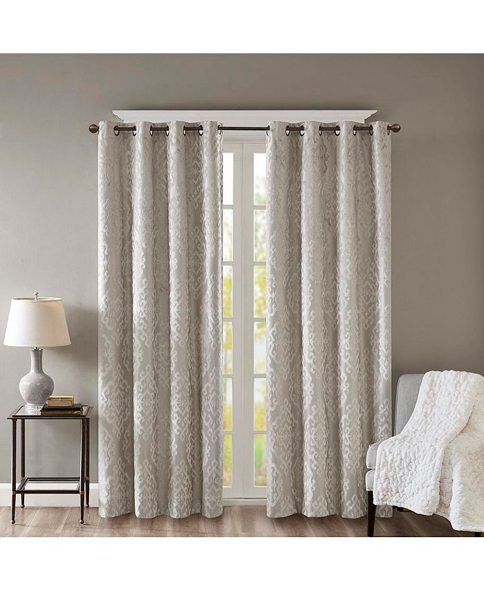 Gracie Mills 1-PC Knitted Jacquard Damask Total Blackout Grommet Top Curtain Panel - 95" - Silver