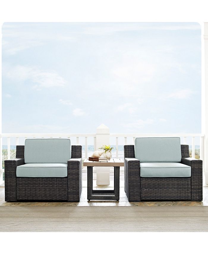 Crosley Beaufort 3 Piece Outdoor Wicker Seating Set With Mist Cushion - 2 Chairs, Side Table