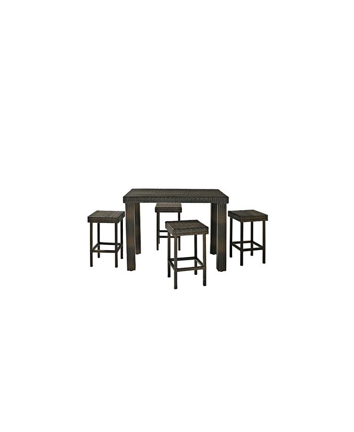 Crosley Palm Harbor 5 Piece Outdoor Wicker High Dining Set - Table And 4 Stools