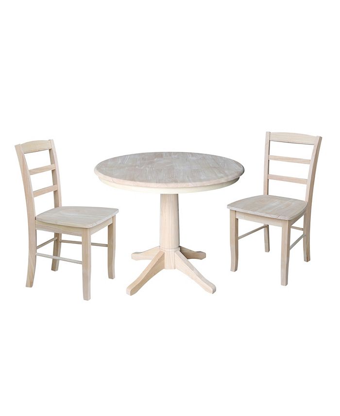 International Concepts 36" Round Top Pedestal Table - With 2 Madrid Chairs