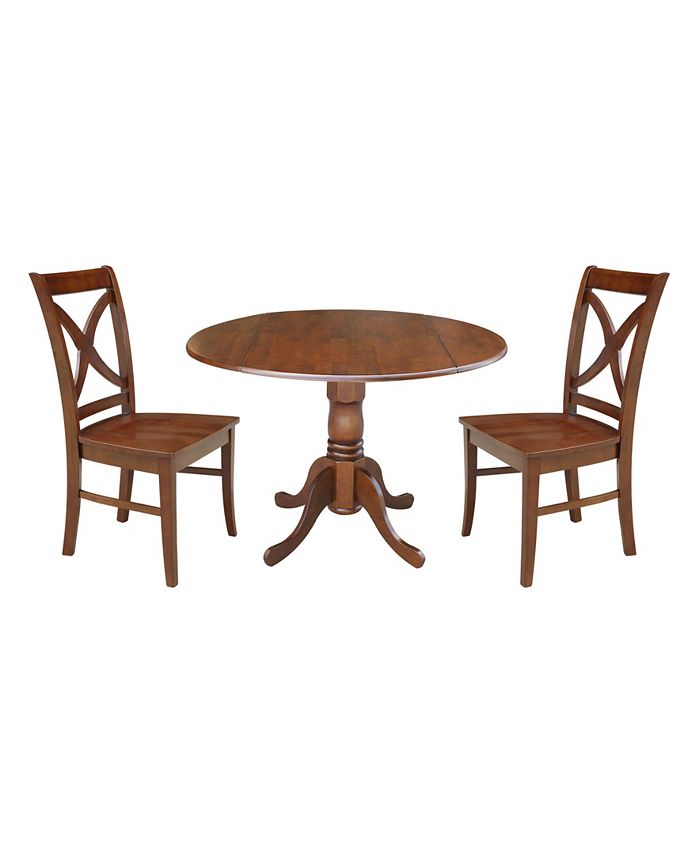 International Concepts 42" Dual Drop Leaf Table with 2 Cross Back Dining Chairs - 3 Piece Dining Set