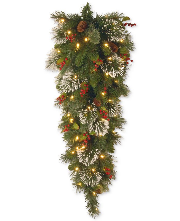 National Tree Company 4' Wintry Pine LED Tear Drop Swag With Cones, Red Berries & Snowflakes