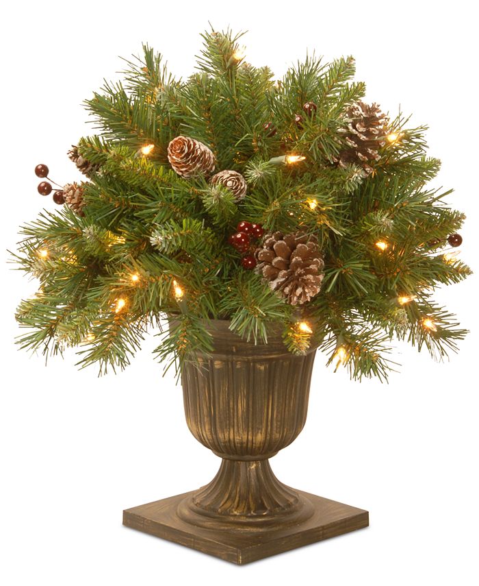 National Tree Company 18" Frosted Berry Porch Bush with 35 Clear Lights