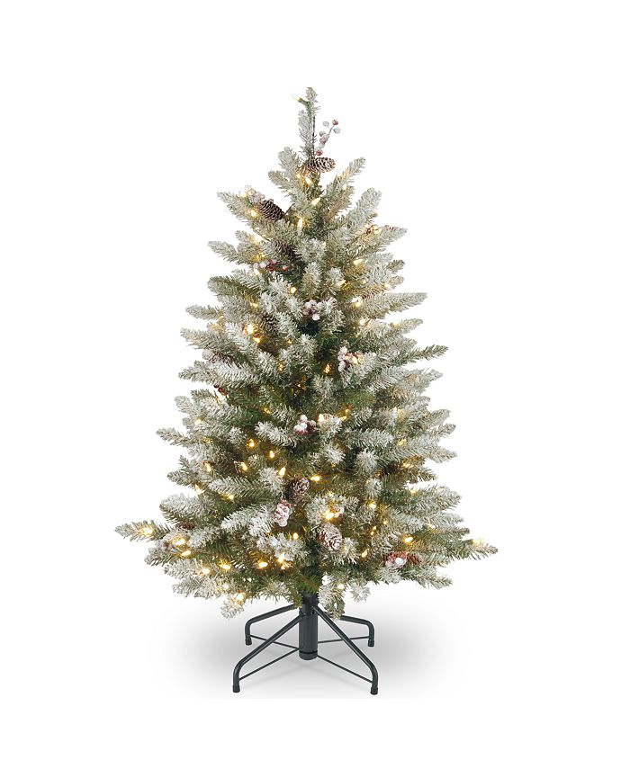 National Tree Company National Tree 4 .5' Dunhill? Fir Tree with Snow, Red Berries, Cones & 450 Clear Lights