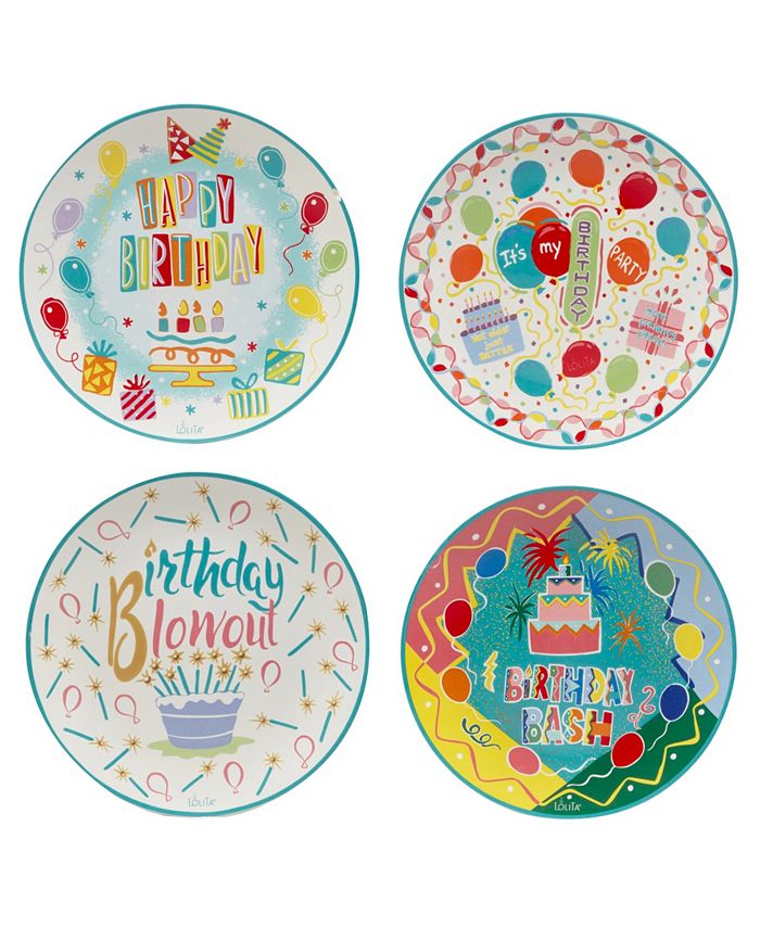 Certified International Lolita Birthday Bash 4 Piece Dessert Plate, Service for 4