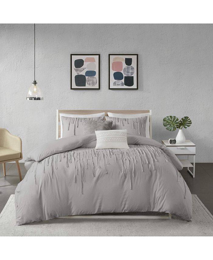 Gracie Mills Paloma Cotton Duvet Cover Set, Grey - Full/Queen