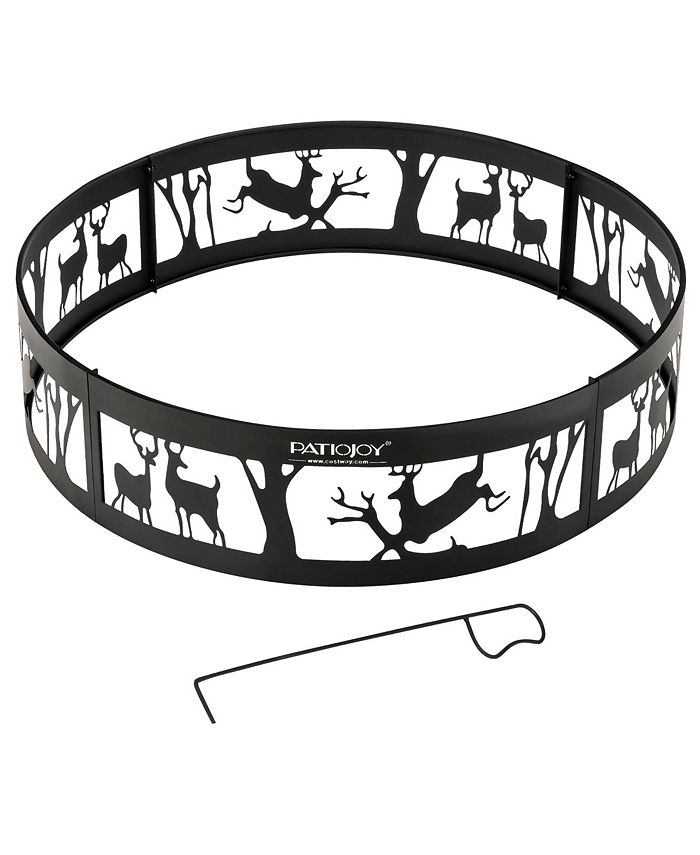 Costway 36'' Metal Fire Pit Ring Deer w/Extra Poker Bonfire Liner