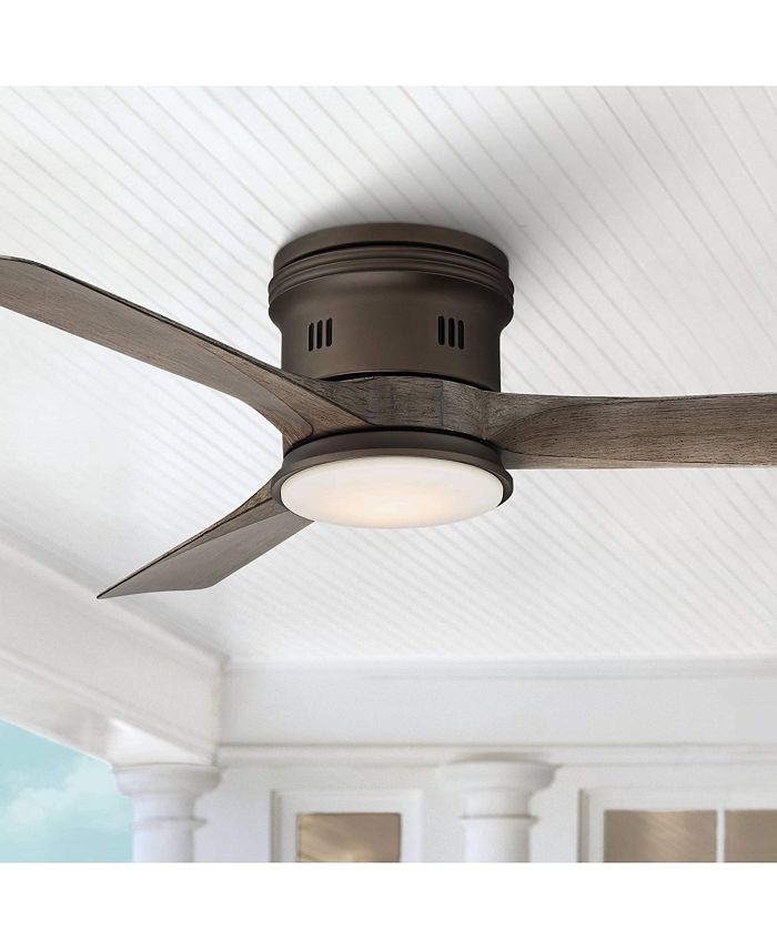 Casa Vieja 54" Salerno Modern Industrial Hugger Low Profile 3 Blade Indoor Outdoor Ceiling Fan with Light LED Remote Bronze Wood Opal Glass Damp Rated for Patio Exterior House Porch Gazebo - Casa Vieja