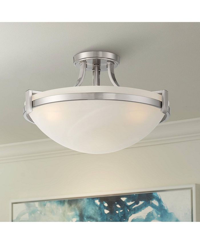 Regency Hill Mallot Modern Ceiling Light Semi Flush-Mount Fixture 18" Wide Brushed Nickel 3-Light Marbleized Glass Bowl Shade for Bedroom Kitchen Living Room Hallway Dining Bathroom House - Regency Hill