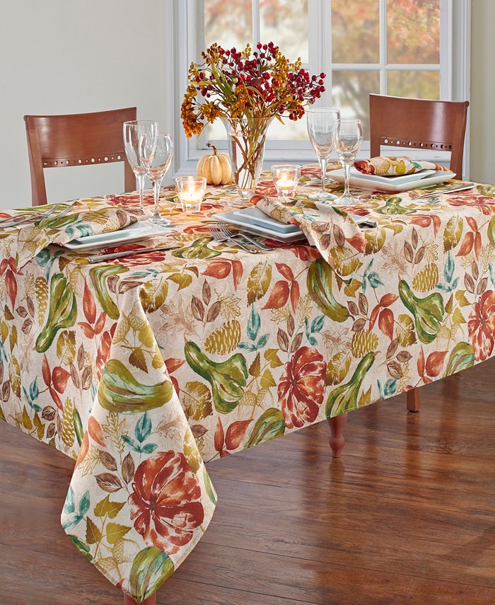 Elrene Gourd Gathering Fall Printed Tablecloth, 60" x 144"