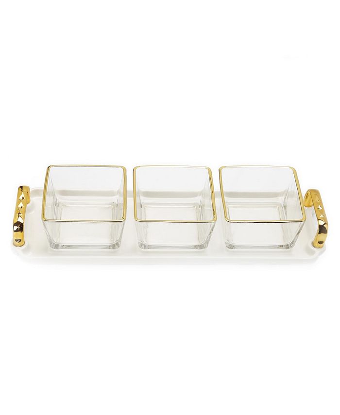 Classic Touch 3-Piece Trimmed Glass Bowl on Serving Dish Tray