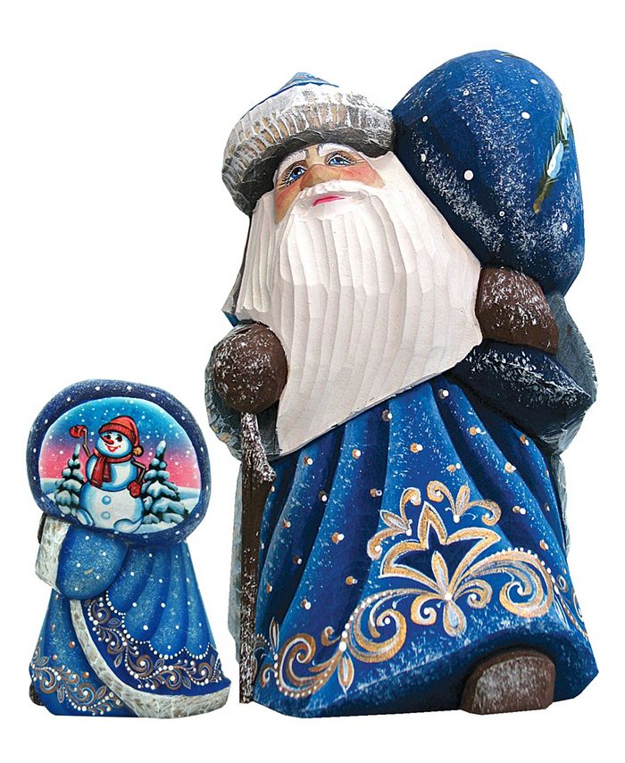 G.DeBrekht Woodcarved and Hand Painted Santa Snow Day Yuletide with Bag Figurine