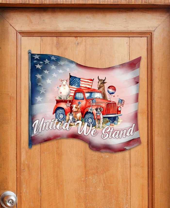 Designocracy Holiday Door Decor Wooden Welcome Sign United We Stand G. DeBrekht