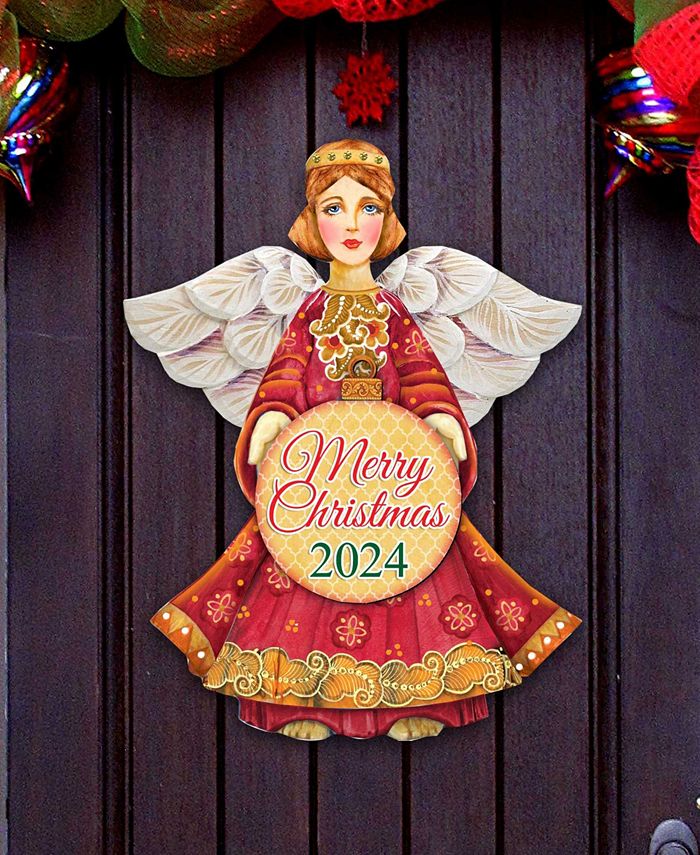 Designocracy 2024 Dated Merry Christmas Wooden Door Decor Wooden Wall Decor G. DeBrekht