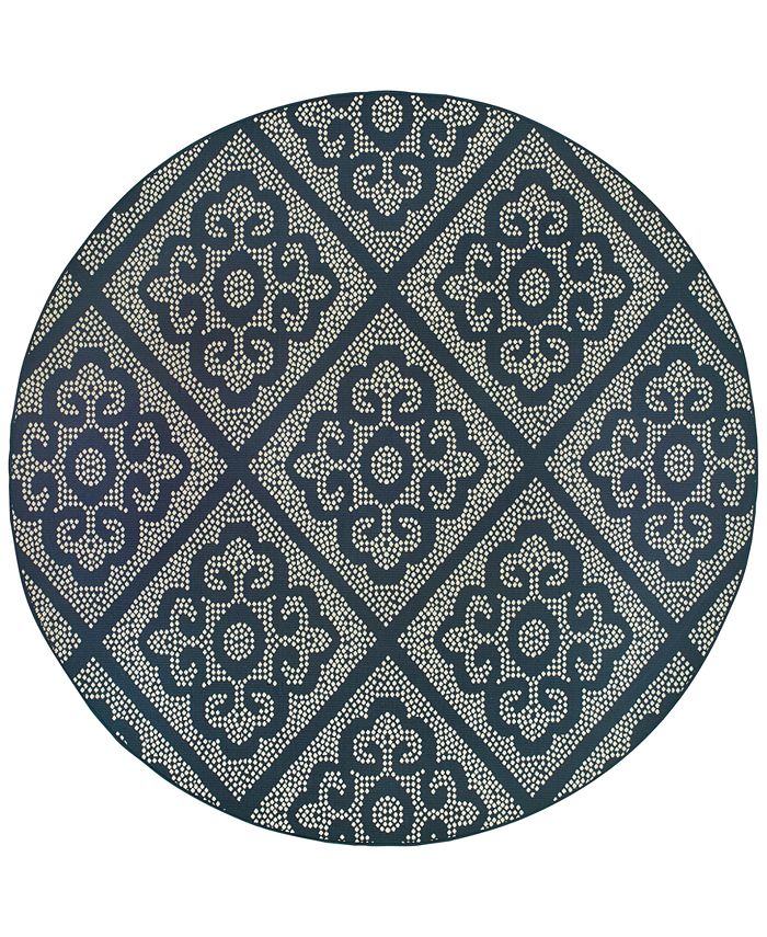 Oriental Weavers Marina 3804B Navy/Ivory 7'10" Indoor/Outdoor Round Area Rug