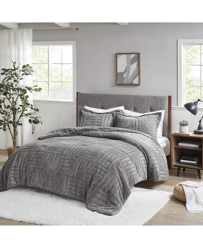 Gracie Mills Arctic Fur Down Alternative Comforter Mini Set, Grey - Full/Queen